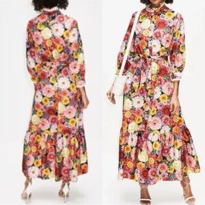 BORGO DE NOR Floral Button Down Belted Cotton Midi Dress Sz 6